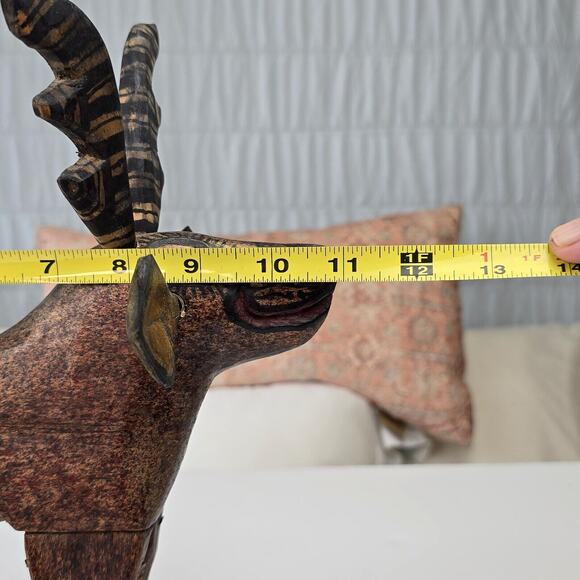 Vintage Hand Carved Wood Folk Art Reindeer Happy Goofy Fun Holidays 11" - Picture 11 of 11